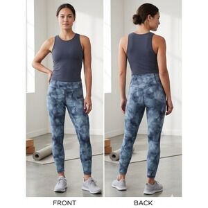 Athleta Elation High Rise Tight Leggings Blue Grey Floral Watercolor Print Small